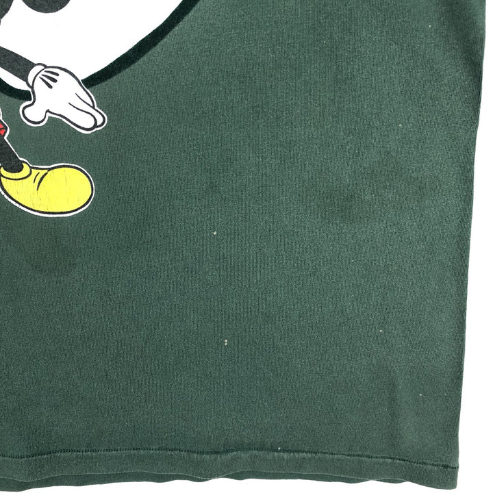 90'S Disney DESIGNS MICKEY MOUSE character print T-shirt, Made in USA, Men's size L equivalent, Vintage cotton green type Vintage Second Hand