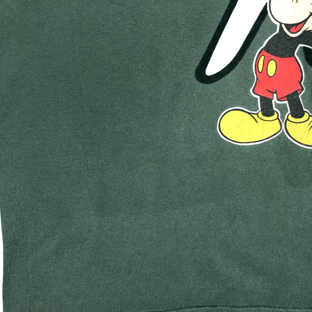 90'S Disney DESIGNS MICKEY MOUSE character print T-shirt, Made in USA, Men's size L equivalent, Vintage cotton green type Vintage Second Hand