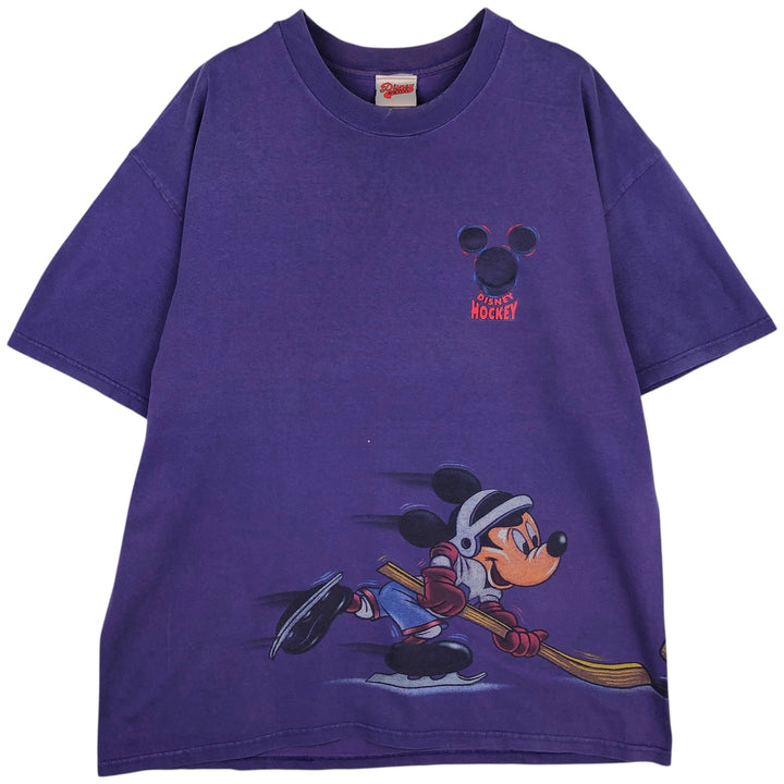 90'S Disney Athletics DISNER HOCKER Character Print T-Shirt, Made in USA, Men's XL equivalent, Vintage cotton purple type Vintage Second Hand