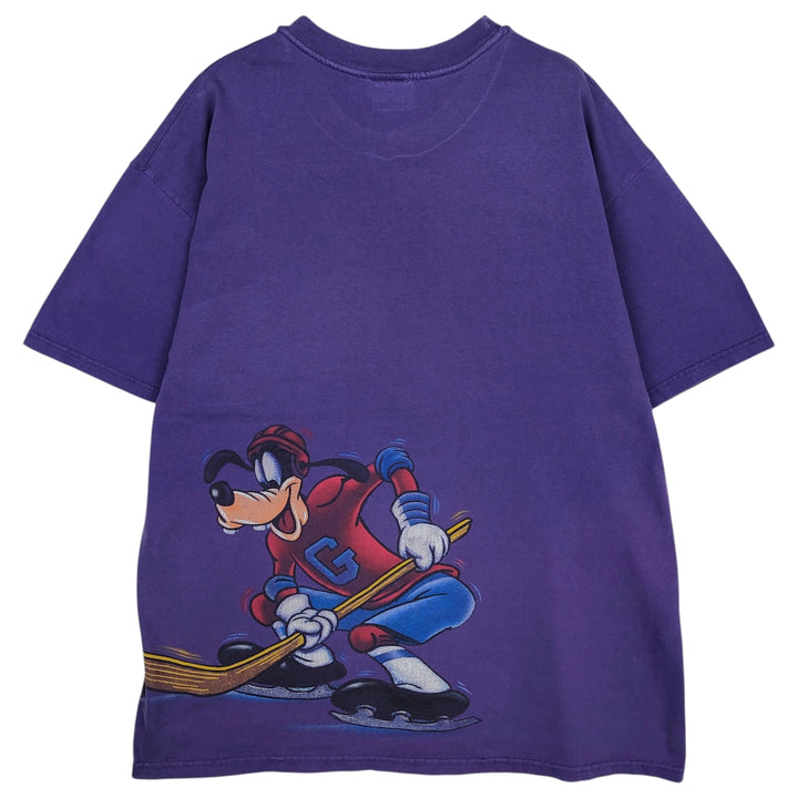 90'S Disney Athletics DISNER HOCKER Character Print T-Shirt, Made in USA, Men's XL equivalent, Vintage cotton purple type Vintage Second Hand