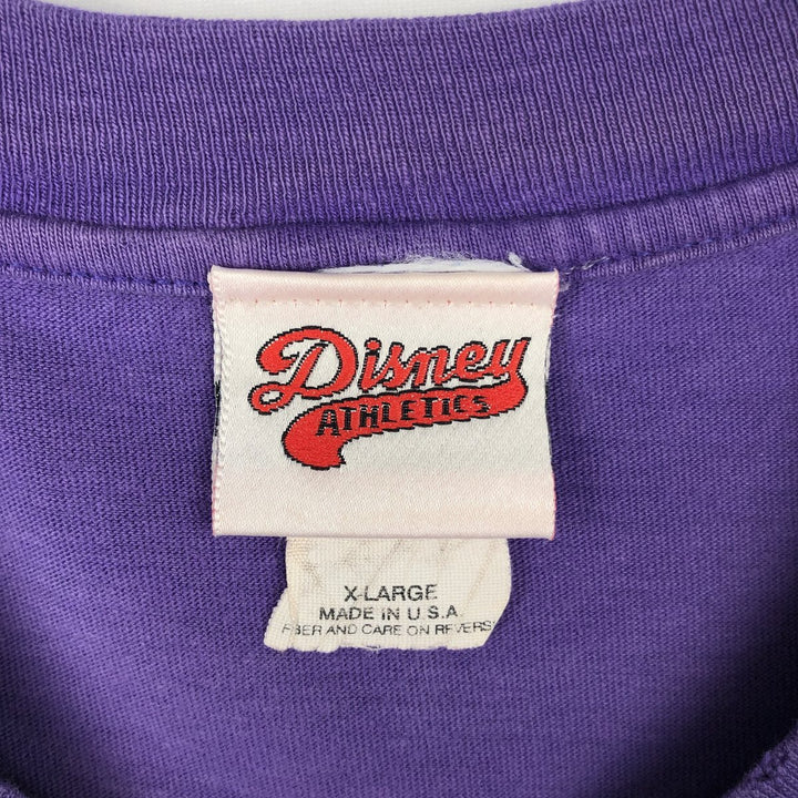 90'S Disney Athletics DISNER HOCKER Character Print T-Shirt, Made in USA, Men's XL equivalent, Vintage cotton purple type Vintage Second Hand