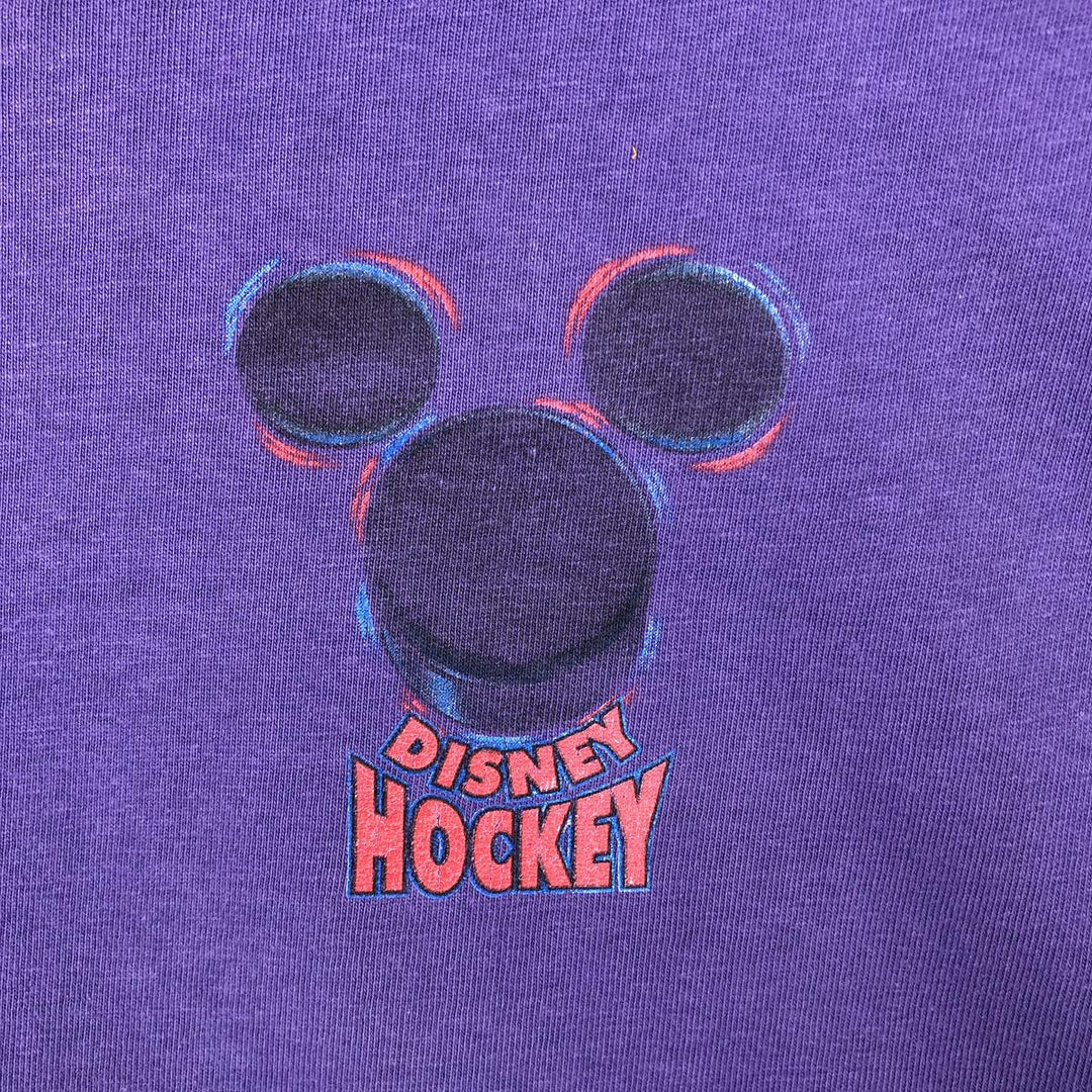 90'S Disney Athletics DISNER HOCKER Character Print T-Shirt, Made in USA, Men's XL equivalent, Vintage cotton purple type Vintage Second Hand