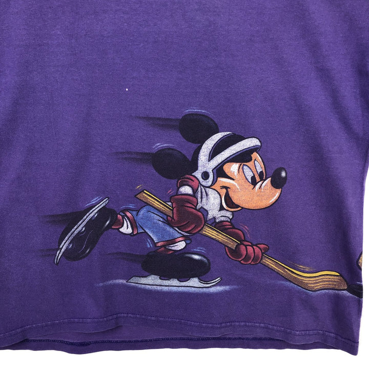 90'S Disney Athletics DISNER HOCKER Character Print T-Shirt, Made in USA, Men's XL equivalent, Vintage cotton purple type Vintage Second Hand