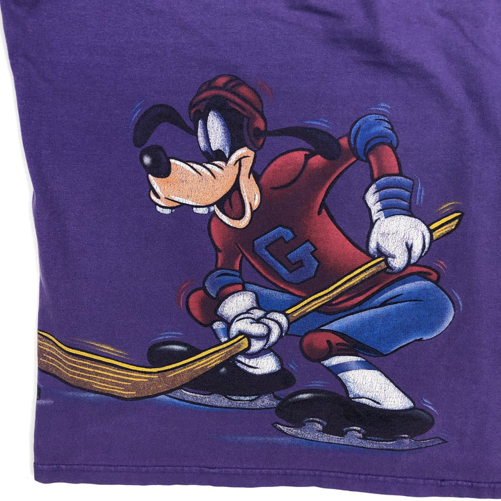 90'S Disney Athletics DISNER HOCKER Character Print T-Shirt, Made in USA, Men's XL equivalent, Vintage cotton purple type Vintage Second Hand
