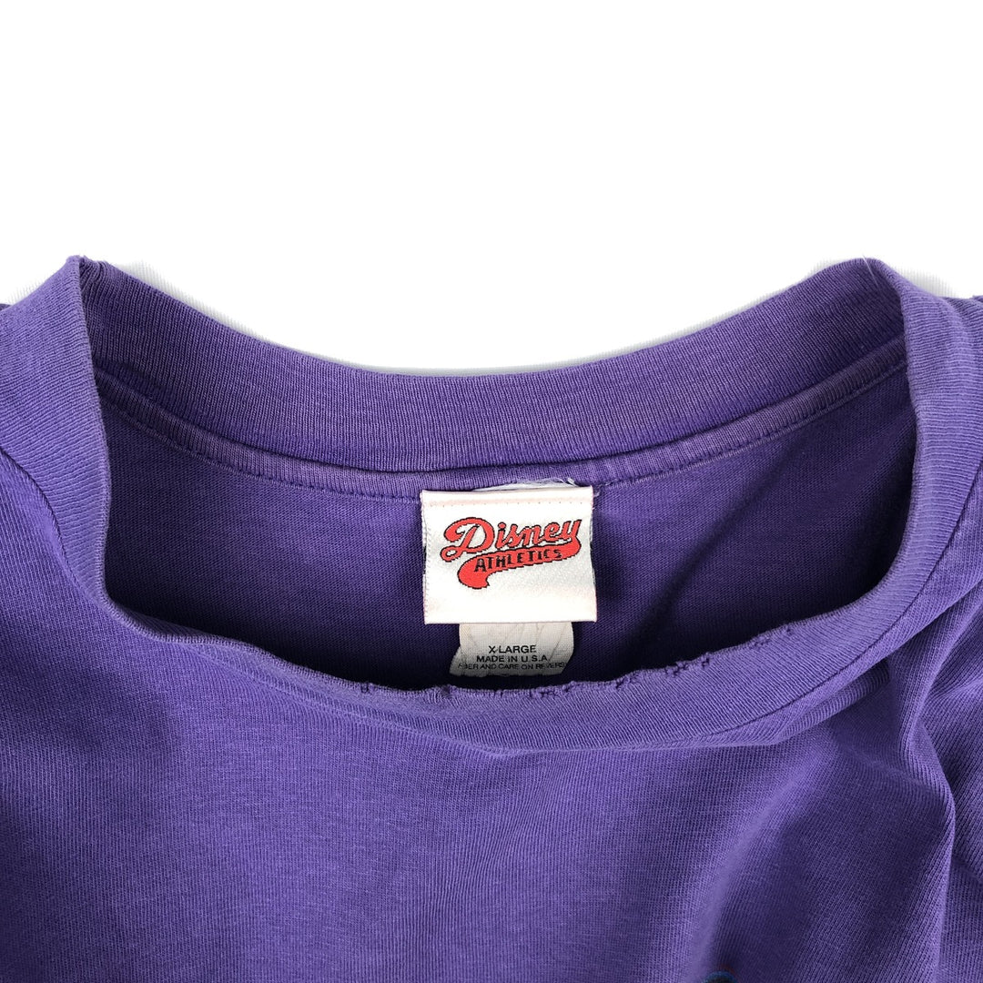 90'S Disney Athletics DISNER HOCKER Character Print T-Shirt, Made in USA, Men's XL equivalent, Vintage cotton purple type Vintage Second Hand
