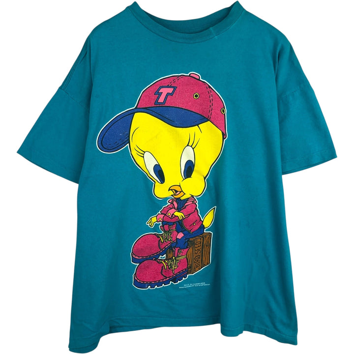 90'S Looney Tunes Tweety character print T-shirt, men's size XL equivalent, vintage. unclear turquoise blue Vintage Second Hand