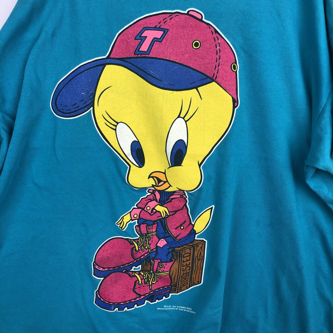 90'S Looney Tunes Tweety character print T-shirt, men's size XL equivalent, vintage. unclear turquoise blue Vintage Second Hand