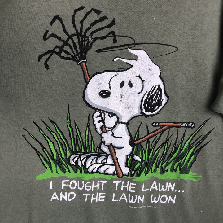 SNOOPY character print T-shirt, made in the USA, men's size L. cotton Khaki type Vintage Second Hand