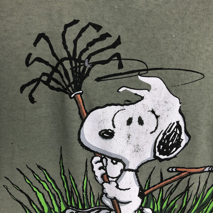 SNOOPY character print T-shirt, made in the USA, men's size L. cotton Khaki type Vintage Second Hand