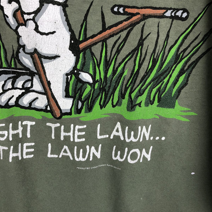 SNOOPY character print T-shirt, made in the USA, men's size L. cotton Khaki type Vintage Second Hand
