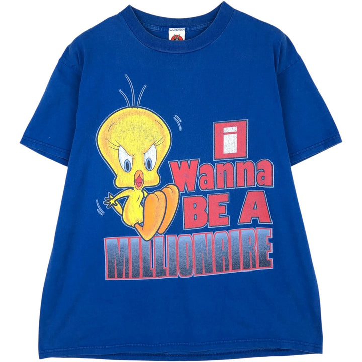 90'S Looney Tunes Tweety character print T-shirt, men's size L (approx.) cotton blue type Vintage Second Hand