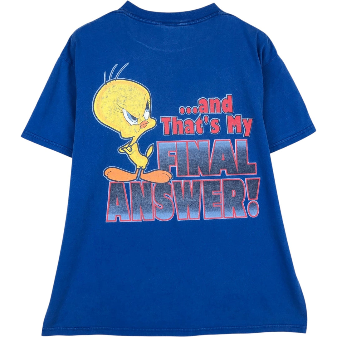 90'S Looney Tunes Tweety character print T-shirt, men's size L (approx.) cotton blue type Vintage Second Hand