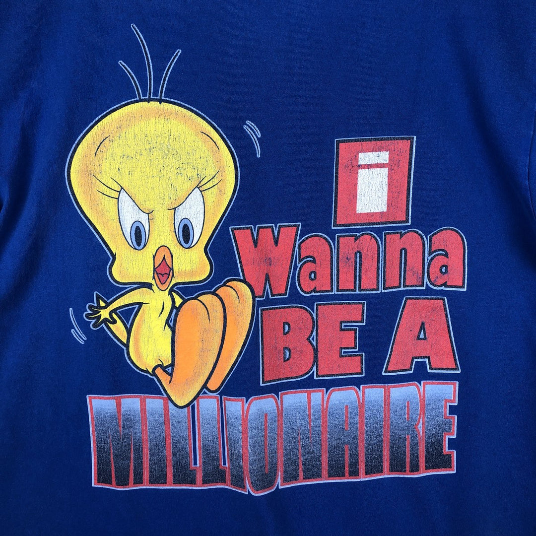90'S Looney Tunes Tweety character print T-shirt, men's size L (approx.) cotton blue type Vintage Second Hand