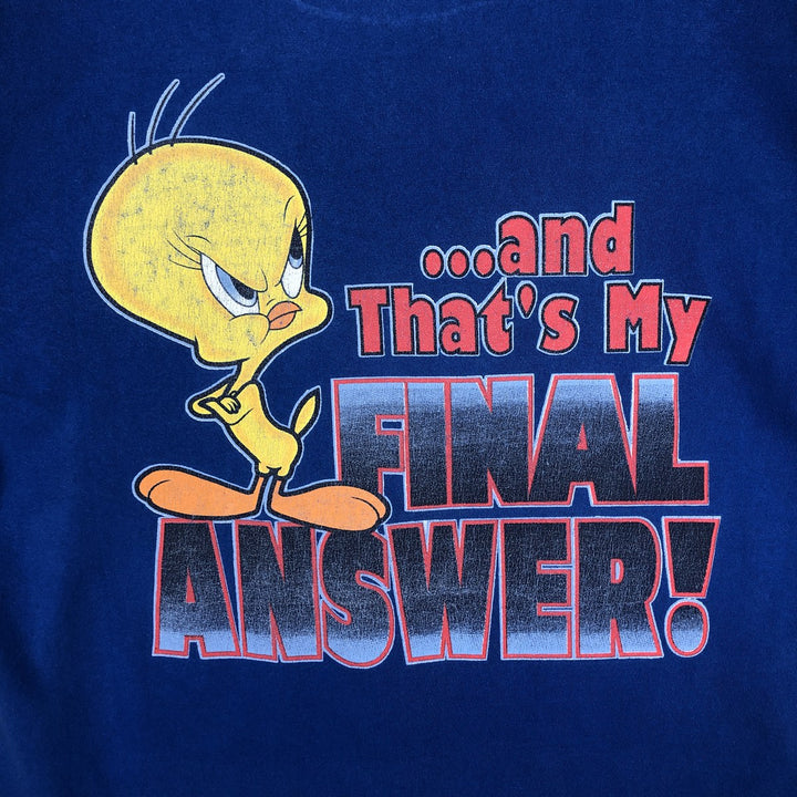 90'S Looney Tunes Tweety character print T-shirt, men's size L (approx.) cotton blue type Vintage Second Hand