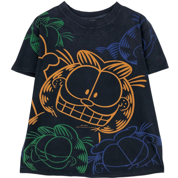 90'S Delta Garfield All-Over Print Character Print T-Shirt, Made in USA, Men's Size L (Equivalent), Vintage cotton black type Vintage Second Hand