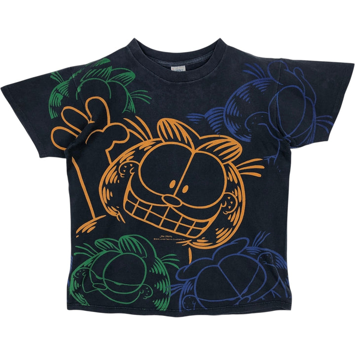90'S Delta Garfield All-Over Print Character Print T-Shirt, Made in USA, Men's Size L (Equivalent), Vintage cotton black type Vintage Second Hand