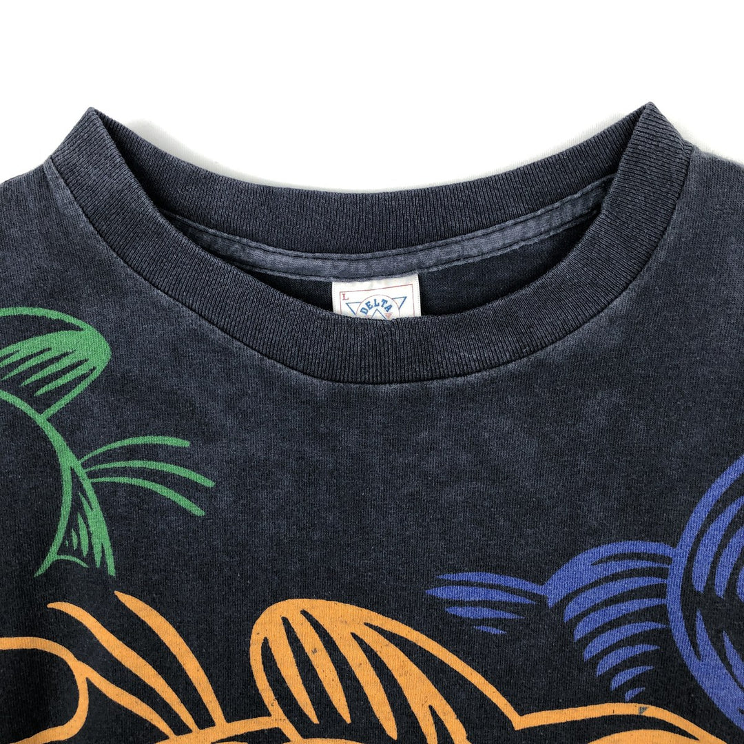 90'S Delta Garfield All-Over Print Character Print T-Shirt, Made in USA, Men's Size L (Equivalent), Vintage cotton black type Vintage Second Hand