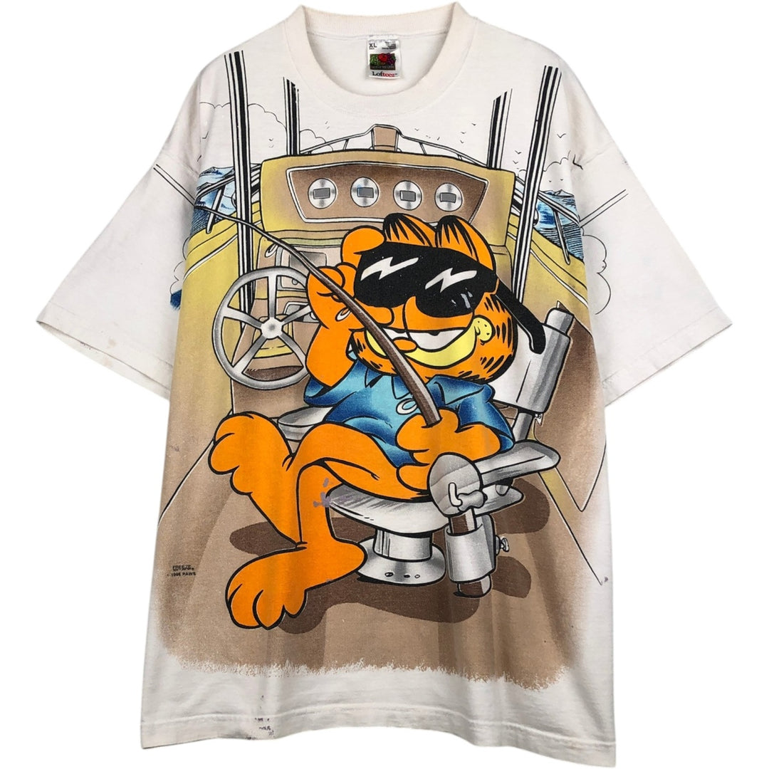 90'S Fruit of the Loom Garfield Character Print T-Shirt, Made in USA, Men's XL (approx.) Vintage cotton pale white type Vintage Second Hand