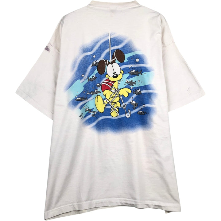 90'S Fruit of the Loom Garfield Character Print T-Shirt, Made in USA, Men's XL (approx.) Vintage cotton pale white type Vintage Second Hand