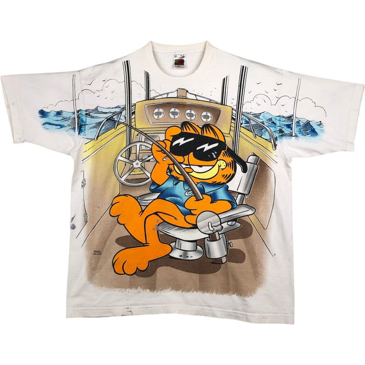 90'S Fruit of the Loom Garfield Character Print T-Shirt, Made in USA, Men's XL (approx.) Vintage cotton pale white type Vintage Second Hand