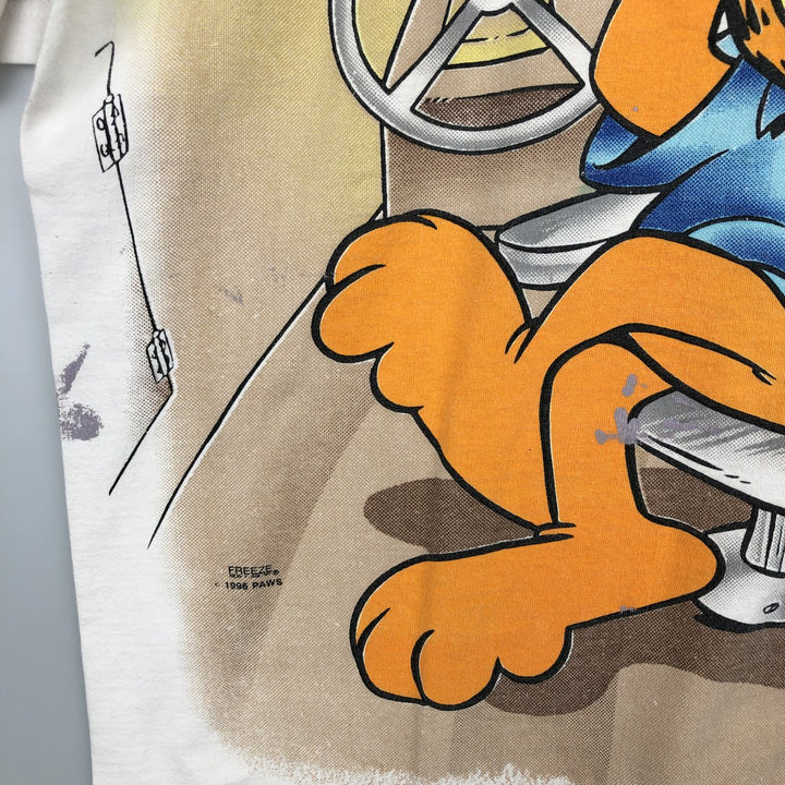 90'S Fruit of the Loom Garfield Character Print T-Shirt, Made in USA, Men's XL (approx.) Vintage cotton pale white type Vintage Second Hand