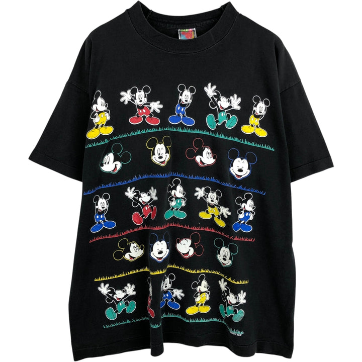 MICKEY UNLIMITED MICKEY MOUSE Mickey Mouse Character Print T-Shirt, Made in USA, Men's XL (approx.) cotton black type Vintage Second Hand