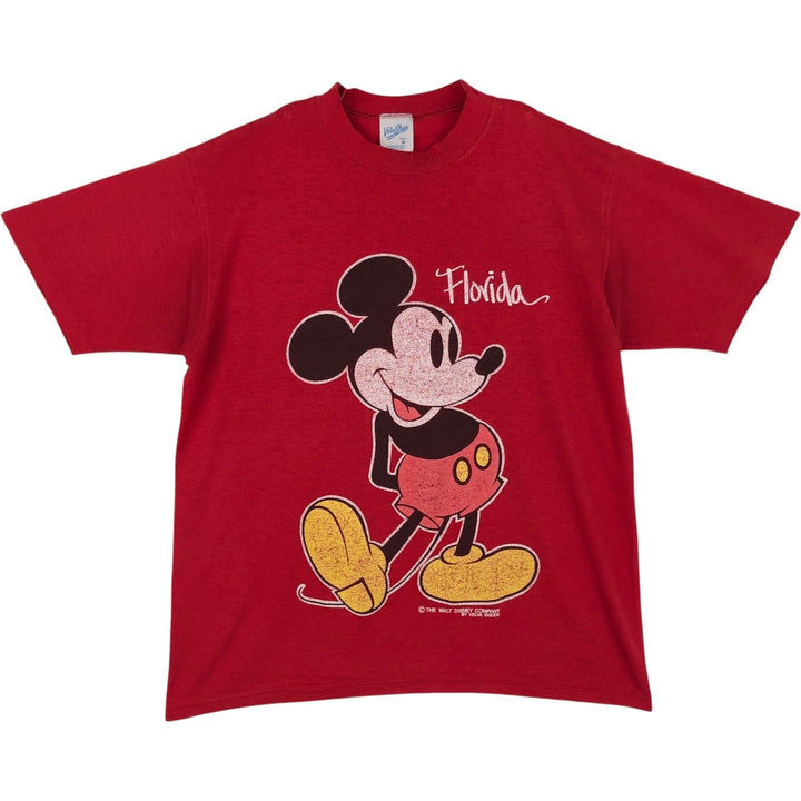90'S Velva Sheen Mickey Mouse Character Print T-Shirt, Made in USA, Men's Size M (approx.), Vintage polyester red type Vintage Second Hand