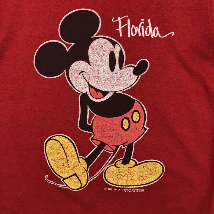 90'S Velva Sheen Mickey Mouse Character Print T-Shirt, Made in USA, Men's Size M (approx.), Vintage polyester red type Vintage Second Hand