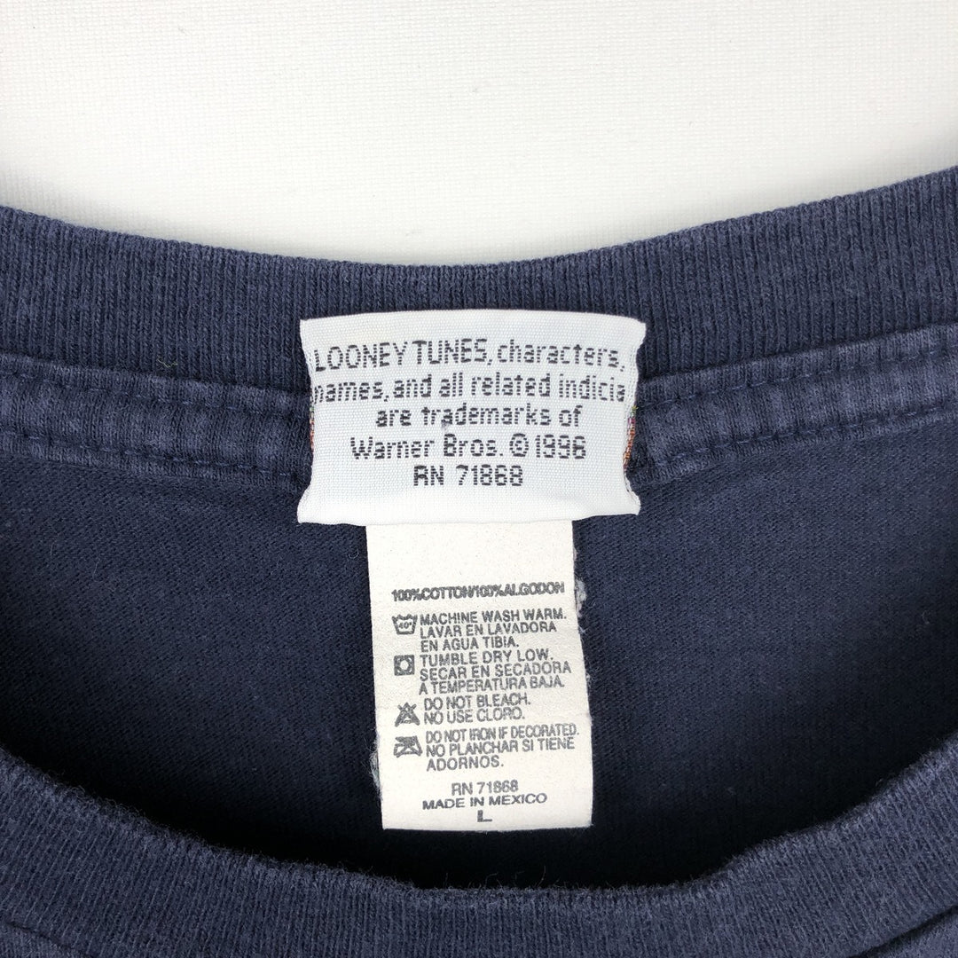 90'S Looney Tunes character print T-shirt, men's size L equivalent, vintage. cotton navy blue type Vintage Second Hand