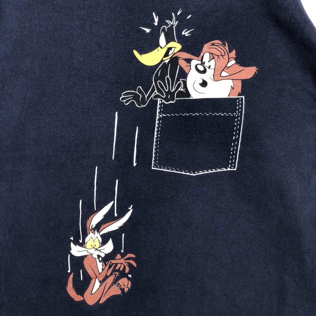 90'S Looney Tunes character print T-shirt, men's size L equivalent, vintage. cotton navy blue type Vintage Second Hand