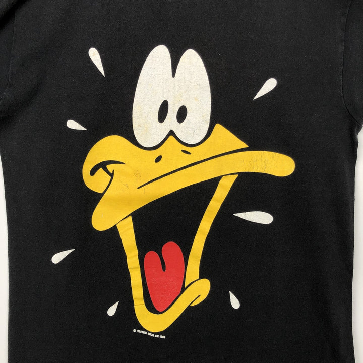 LOONEY TUNES Daffy Duck Character Print T-Shirt (Men's Size S) unclear black type Vintage Second Hand
