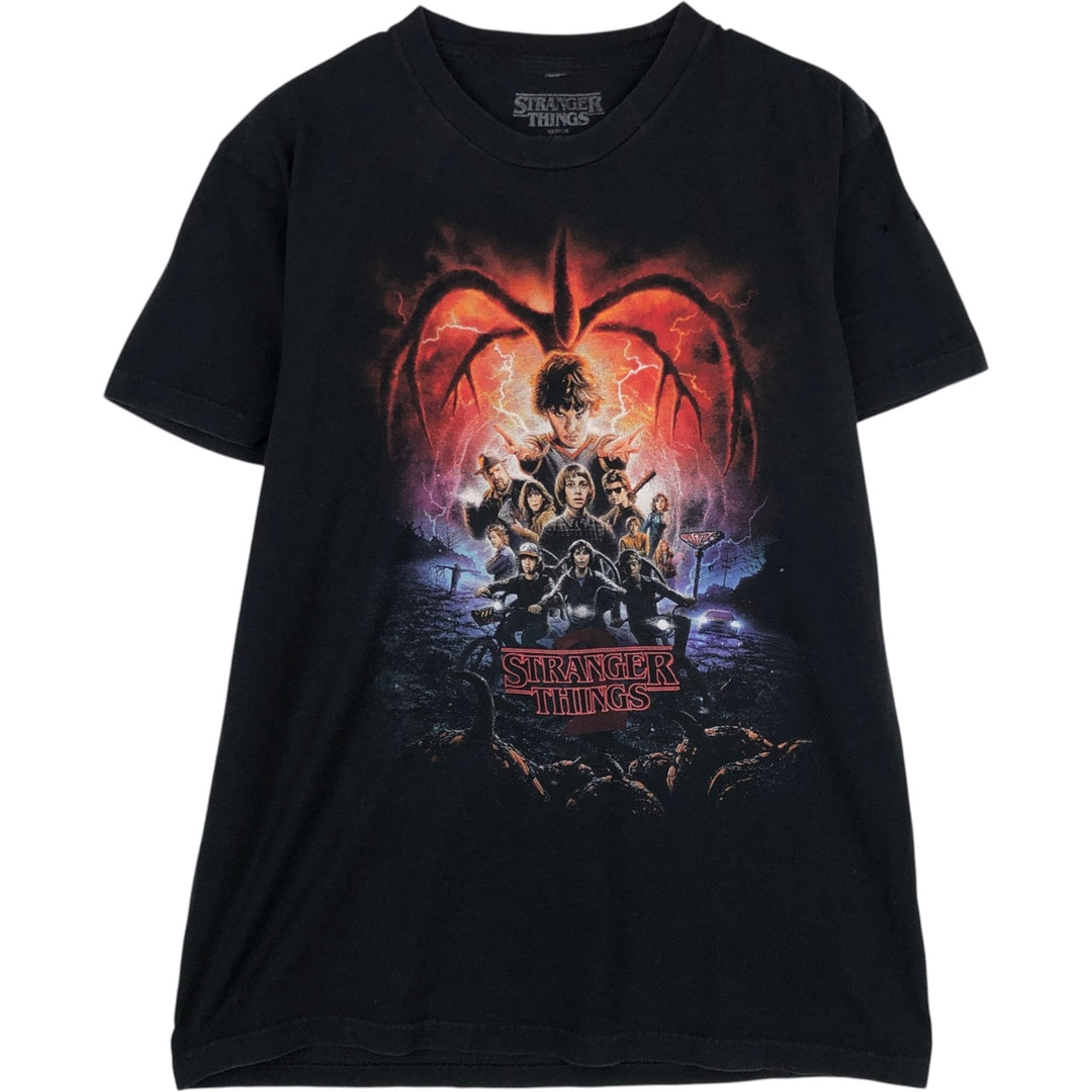 STRANGER THINGS Stranger Things Movie T-shirt Men's L size cotton black type Vintage Second Hand