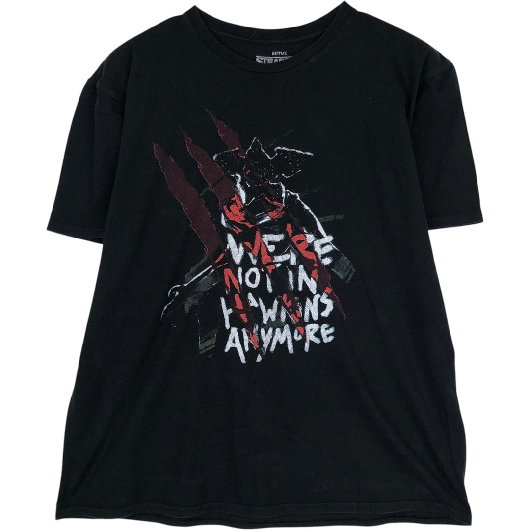 STRANGER THINGS Stranger Things Movie T-shirt Men's L size cotton black type Vintage Second Hand
