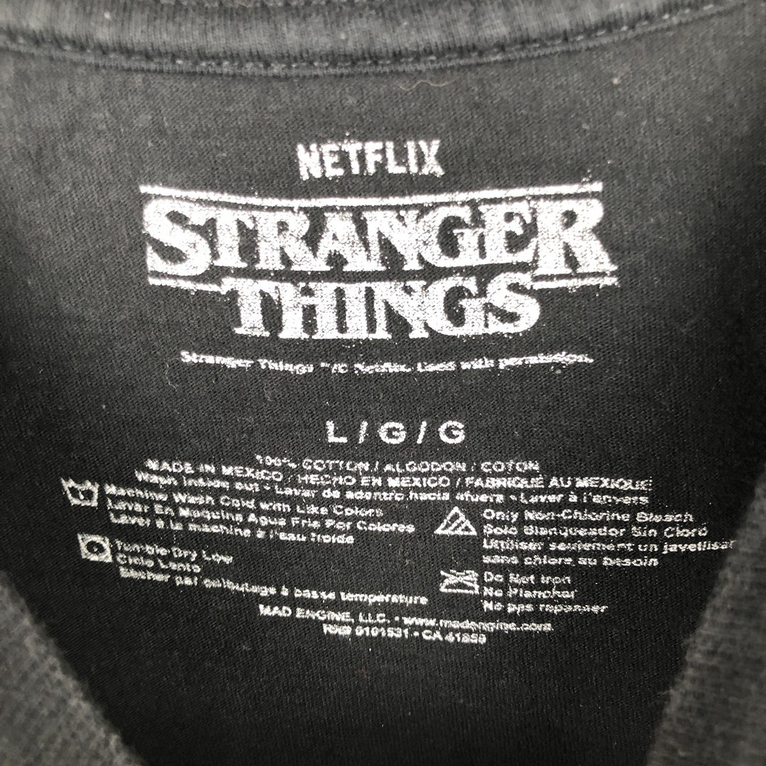 STRANGER THINGS Stranger Things Movie T-shirt Men's L size cotton black type Vintage Second Hand