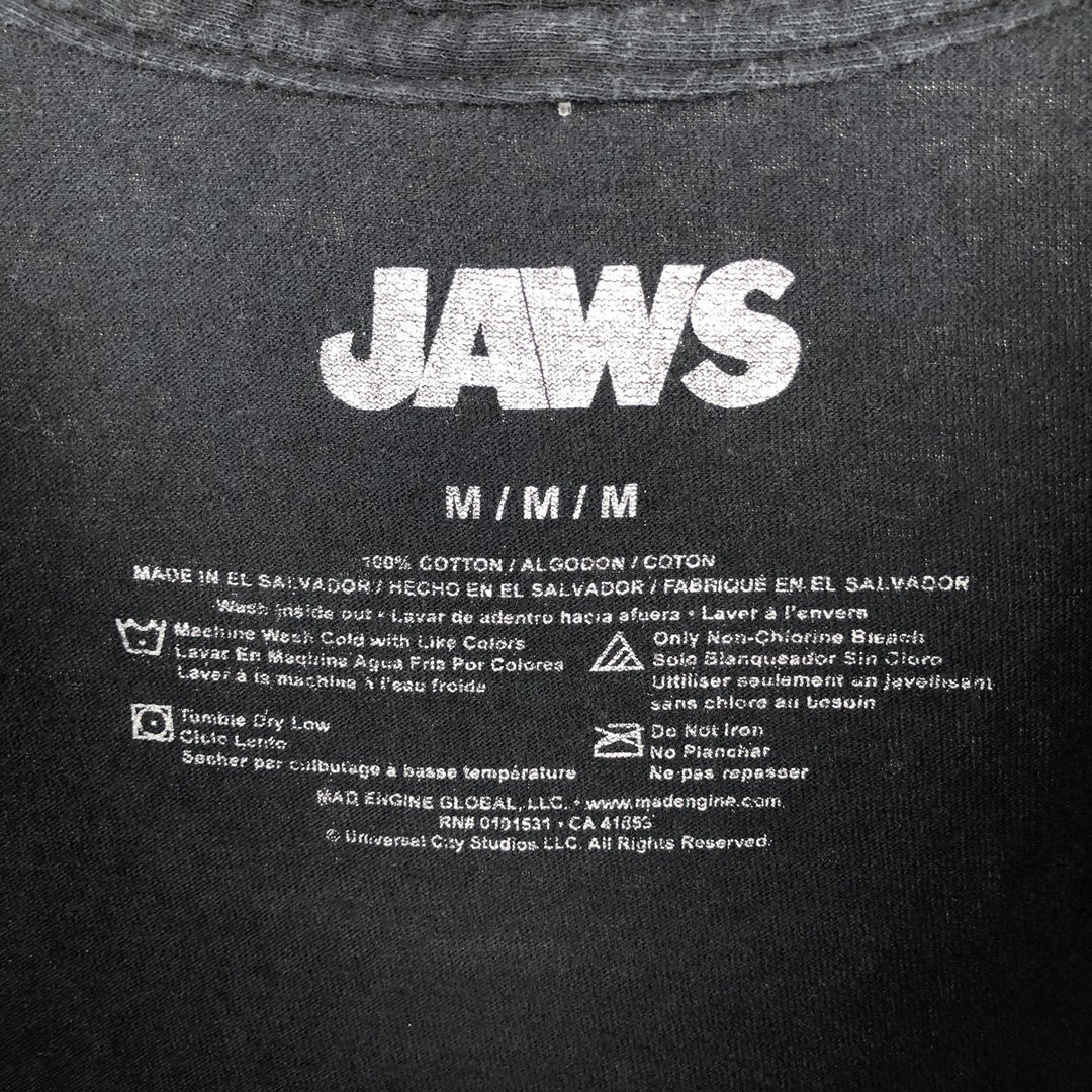 JAWS Jaws Movie T-shirt Men's M size cotton black type Vintage Second Hand