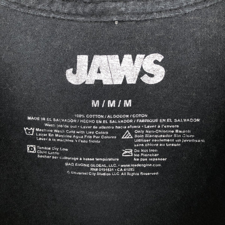 JAWS Jaws Movie T-shirt Men's M size cotton black type Vintage Second Hand
