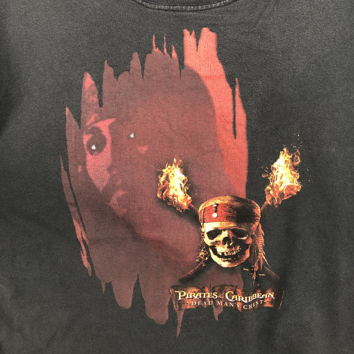 PIRATES OF THE CARIBBEAN Skull Pattern Movie T-Shirt (Men's Size M) cotton black type Vintage Second Hand