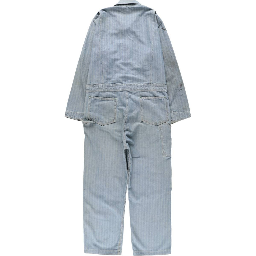 ~90'S Key Imperial Stripe Pattern Long-Sleeve All-in-One Jumpsuit Men's Size L (Equivalent) Vintage unclear blue type Vintage Second Hand