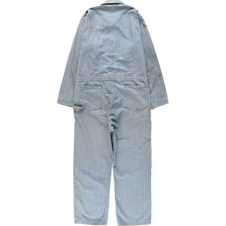 ~90'S Key Imperial Stripe Pattern Long-Sleeve All-in-One Jumpsuit Men's Size L (Equivalent) Vintage unclear blue type Vintage Second Hand