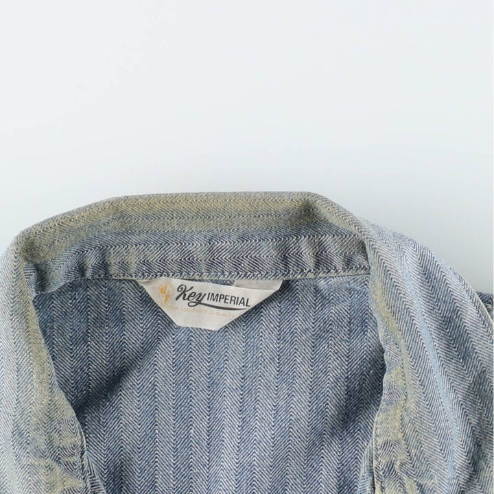 ~90'S Key Imperial Stripe Pattern Long-Sleeve All-in-One Jumpsuit Men's Size L (Equivalent) Vintage unclear blue type Vintage Second Hand