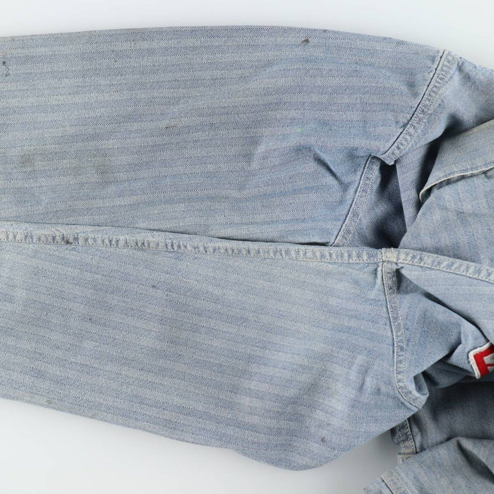 ~90'S Key Imperial Stripe Pattern Long-Sleeve All-in-One Jumpsuit Men's Size L (Equivalent) Vintage unclear blue type Vintage Second Hand