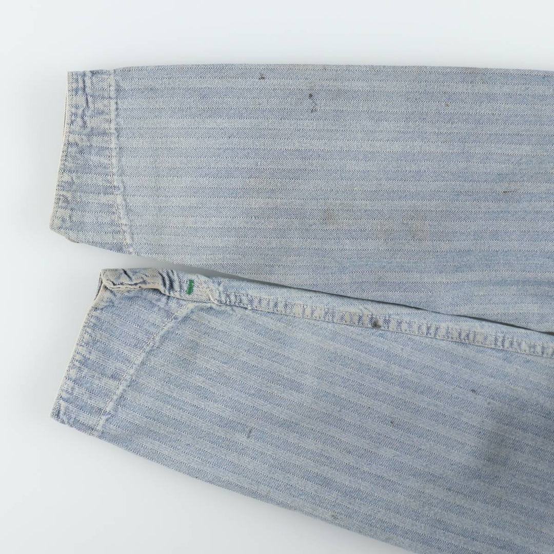 ~90'S Key Imperial Stripe Pattern Long-Sleeve All-in-One Jumpsuit Men's Size L (Equivalent) Vintage unclear blue type Vintage Second Hand
