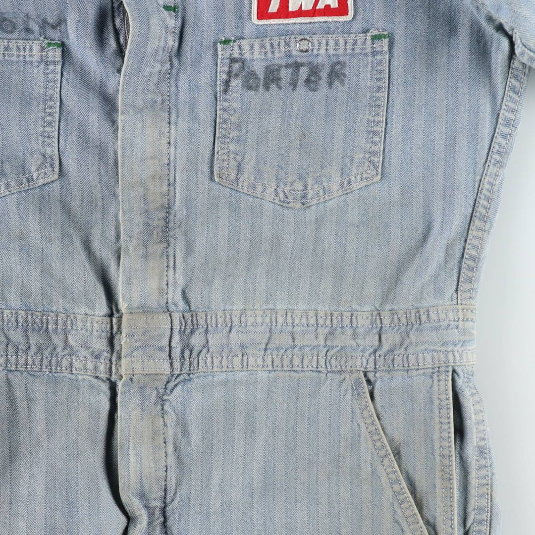 ~90'S Key Imperial Stripe Pattern Long-Sleeve All-in-One Jumpsuit Men's Size L (Equivalent) Vintage unclear blue type Vintage Second Hand