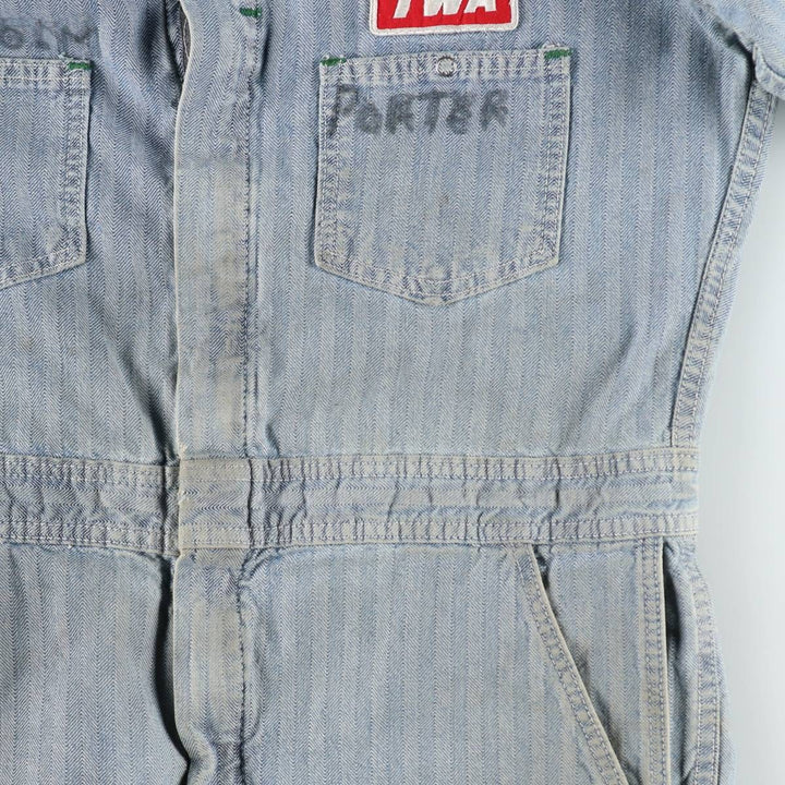 ~90'S Key Imperial Stripe Pattern Long-Sleeve All-in-One Jumpsuit Men's Size L (Equivalent) Vintage unclear blue type Vintage Second Hand