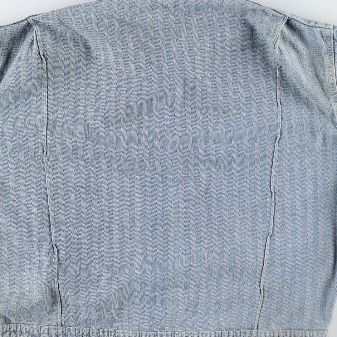 ~90'S Key Imperial Stripe Pattern Long-Sleeve All-in-One Jumpsuit Men's Size L (Equivalent) Vintage unclear blue type Vintage Second Hand