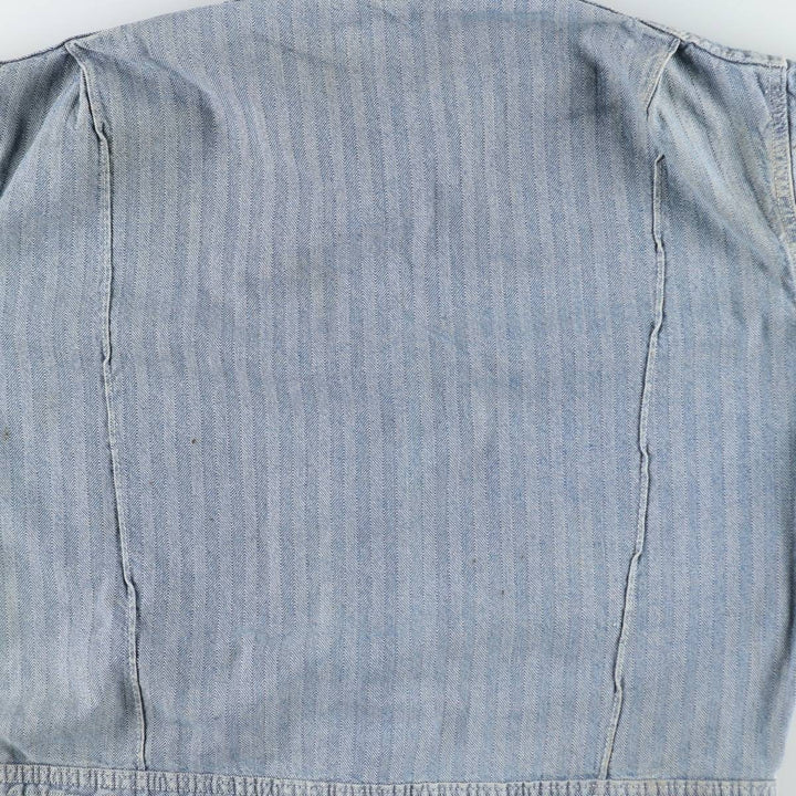 ~90'S Key Imperial Stripe Pattern Long-Sleeve All-in-One Jumpsuit Men's Size L (Equivalent) Vintage unclear blue type Vintage Second Hand