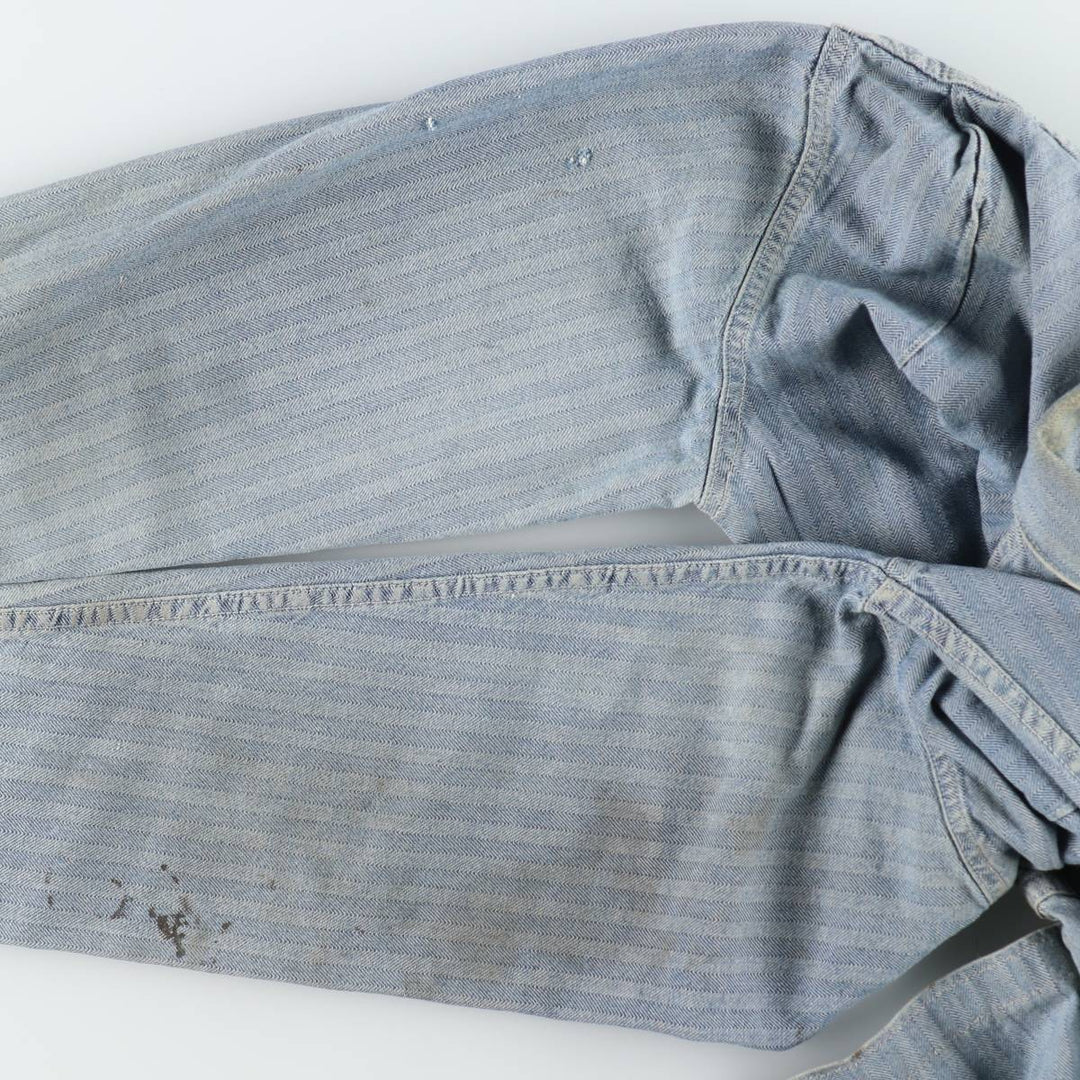 ~90'S Key Imperial Stripe Pattern Long-Sleeve All-in-One Jumpsuit Men's Size L (Equivalent) Vintage unclear blue type Vintage Second Hand