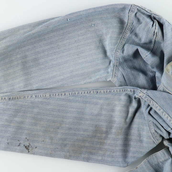 ~90'S Key Imperial Stripe Pattern Long-Sleeve All-in-One Jumpsuit Men's Size L (Equivalent) Vintage unclear blue type Vintage Second Hand