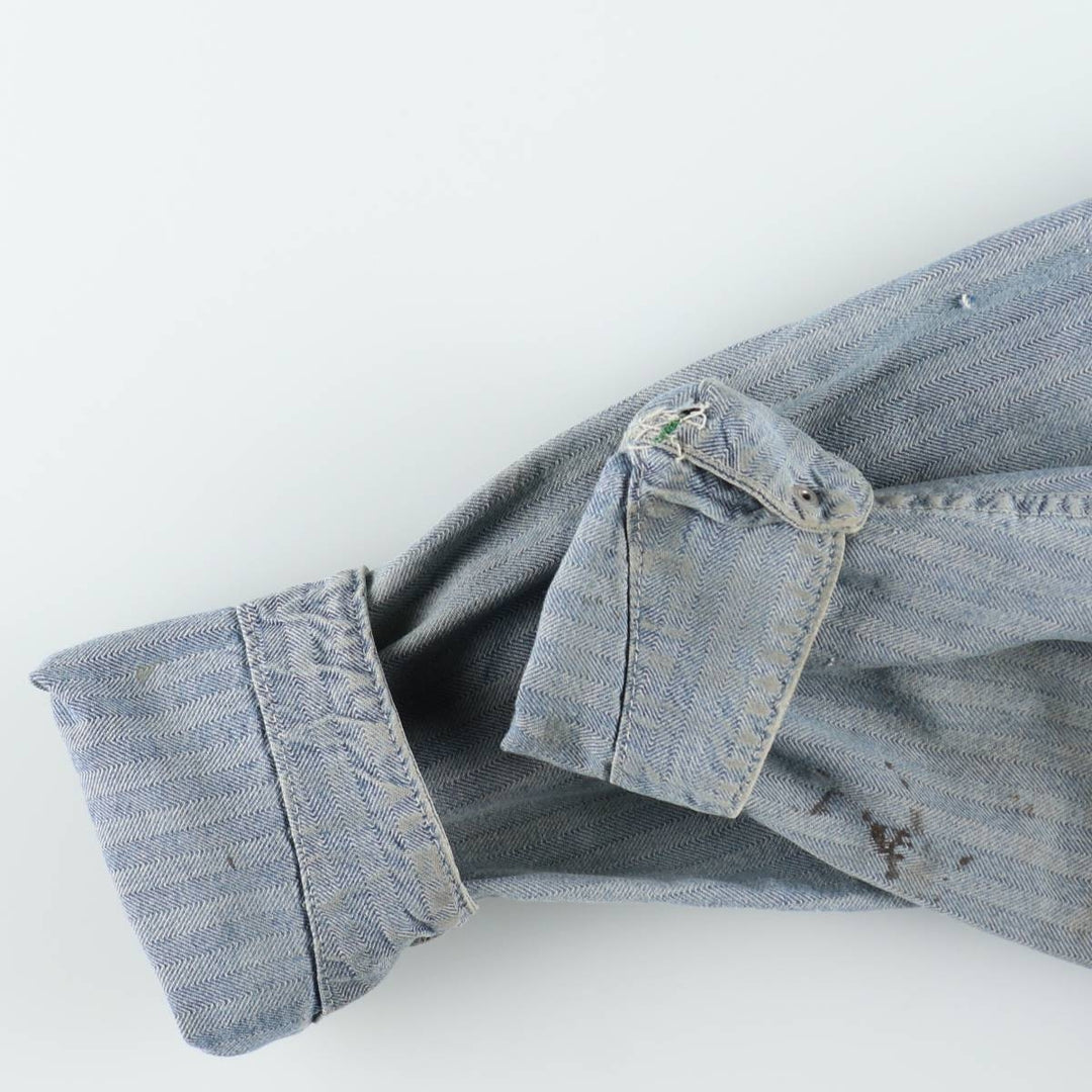 ~90'S Key Imperial Stripe Pattern Long-Sleeve All-in-One Jumpsuit Men's Size L (Equivalent) Vintage unclear blue type Vintage Second Hand