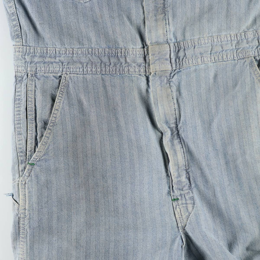 ~90'S Key Imperial Stripe Pattern Long-Sleeve All-in-One Jumpsuit Men's Size L (Equivalent) Vintage unclear blue type Vintage Second Hand